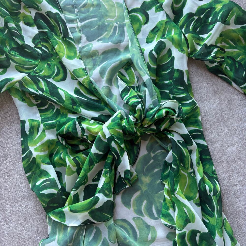 NWOT $650 NEW Caroline Constas Charlize Coverup White Green Palm Leaf Dress - Picture 6 of 6